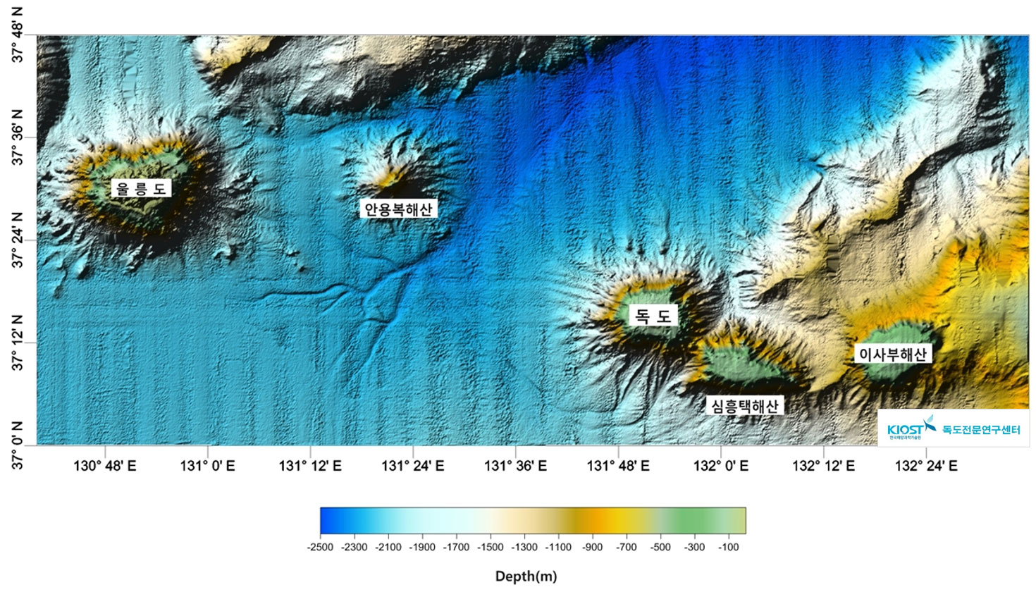 독도 울릉도 및 주변해산들을 포함하는 울릉분지 3차원 해저지형도
