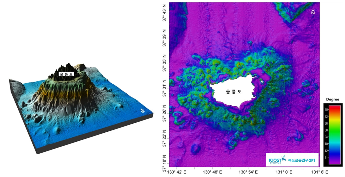 독도 울릉도 및 주변해산들을 포함하는 울릉분지 3차원 해저지형도